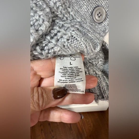 Jessica Simpson Gray Cardigan with Faux Fur Collar - Picture 4 of 5
